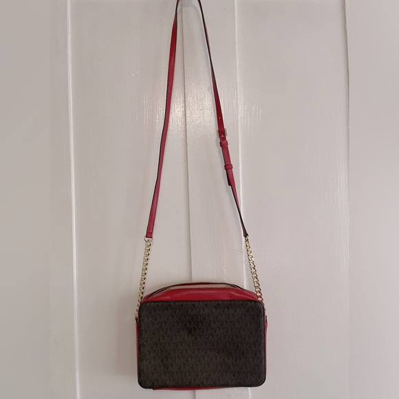 Michael Kors Jet Set Logo Stripe Crossbody Bag, Brown w/ Red Stripe, EUC! - Picture 5 of 10